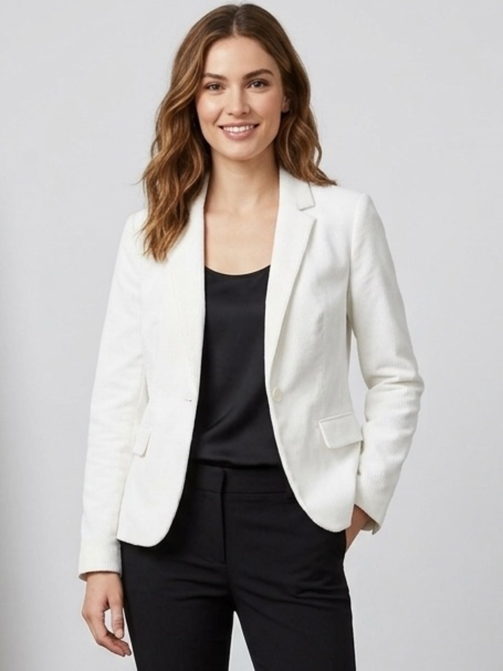 Liz Claiborne White Tailored Blazer, Size Small, Lined Jacket, Cotton Spandex